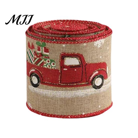 Linen Ribbon for Gift Wrapping 1 Roll Burlap Christmas Tree Decor, Vintage Patterned Bows Imitation Wired Fabric DIY Crafts And Wreaths, Holiday Craft