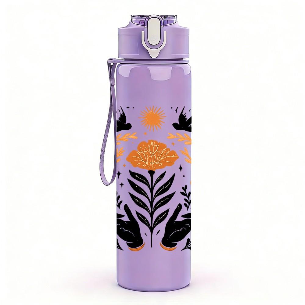 1PC Autumn Floral Horse Art 750ml Color Plastic Sports Water Bottle Leakproof Flip Straw Lid Suitable for Sports Office Home Use