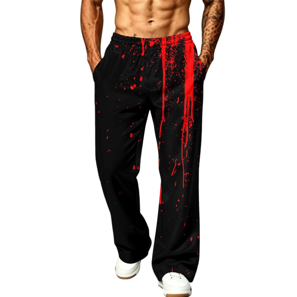 Men's Loose Wide Leg Cargo Jogger Pants with Pockets Halloween Print for Casual Outdoor Wear