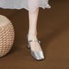 Silver thick heel Mary Jane shoes female French square head temperament high heels fairy style word belt single shoes spring new