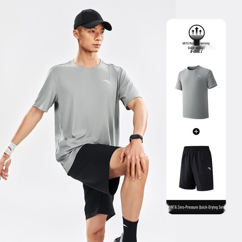Anta Men's Quick-Dry Sports T-Shirt & Shorts Set