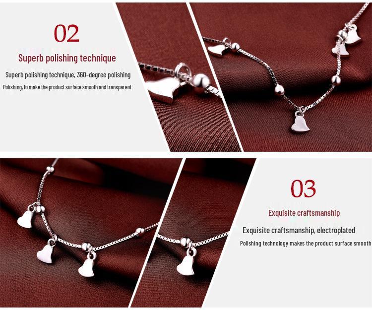 925 Silver Korean-Style Heart Anklet - Simple, Sweet, Fashion Jewelry for Women & Girls