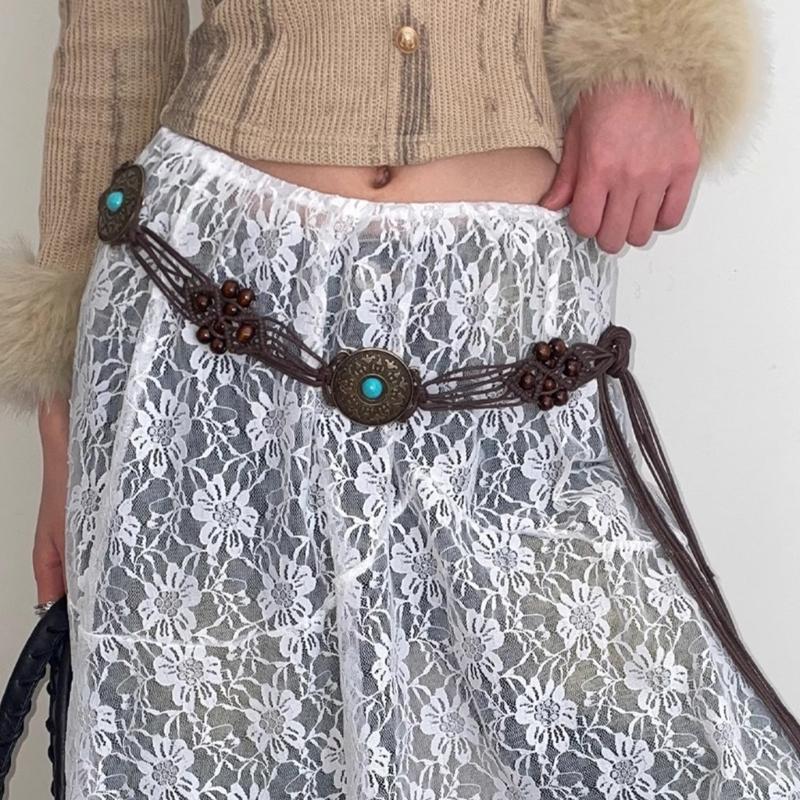 Woven Fringed Chain Belt for Women Adjust LaceUp WaistBand Fashion Rope Belt for Girl Bohemian Style Waist Decors
