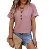 Spring Summer V-neck Button Solid Color Polka Dot Loose Short Sleeved T-shirt for Women Shirt