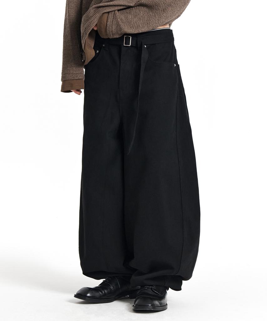 Gicheol Belted Volume Fit Cotton Pants (Black)