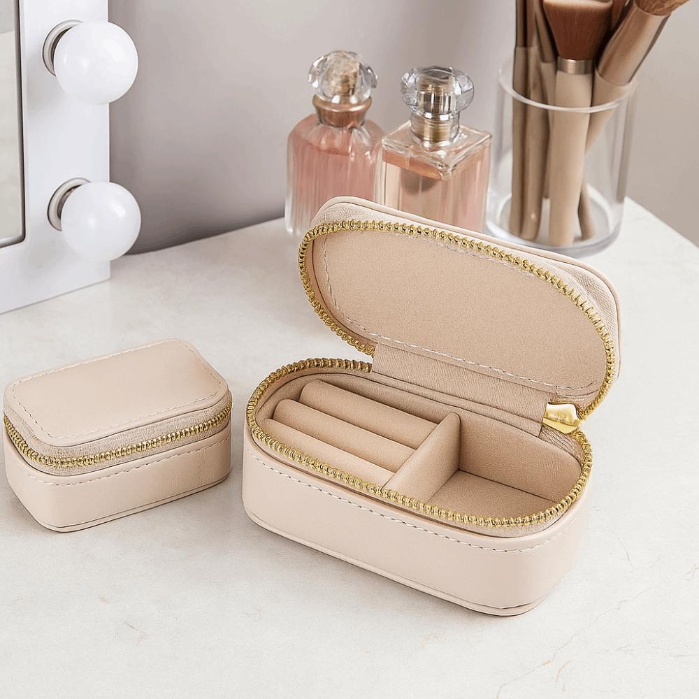Square Mini Portable Jewelry Box Zipper Earring Organizer Simple Necklace Ring Case Women