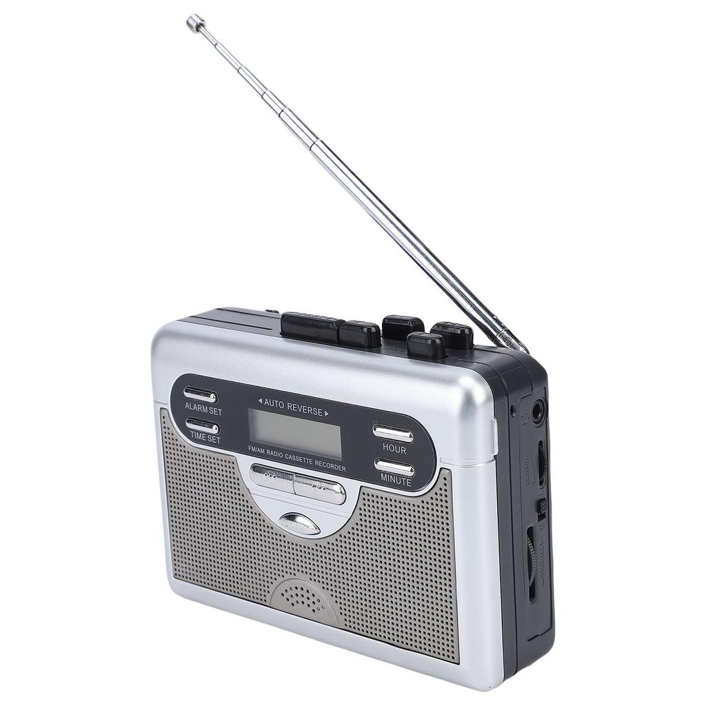Cassette Player AM FM Radio Retro Cassette Tape Player Recorder with Digital Clock Timer Built In Mic Speaker Battery Operated Or   Powered