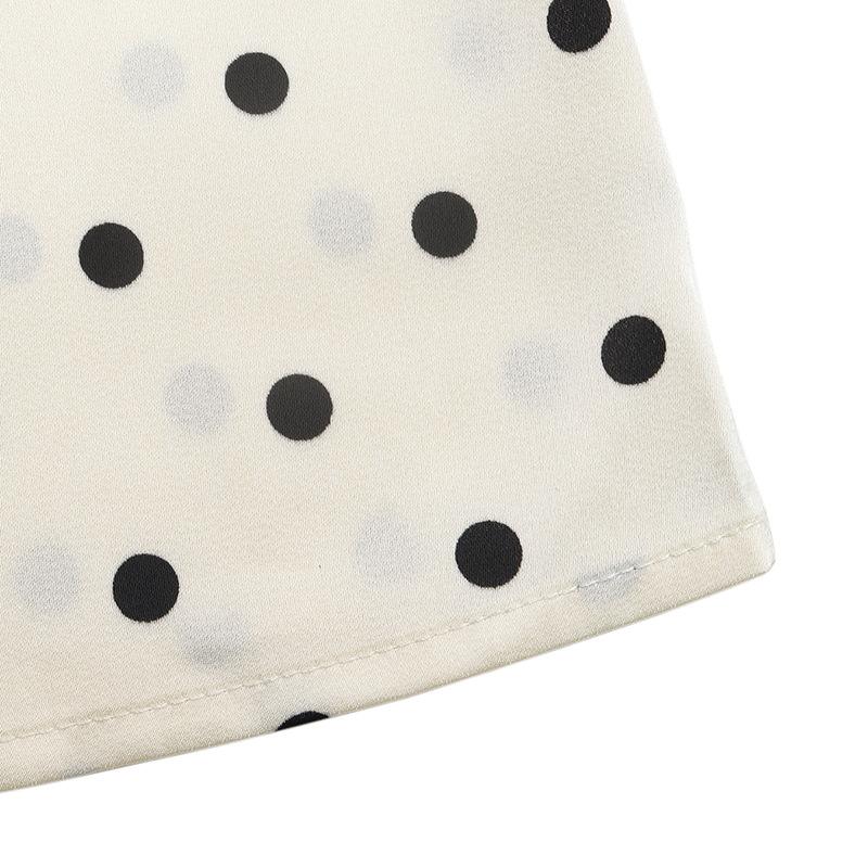 Maxi Abito a Pois in Pizzo con Scollo a V e Maniche a Sbuffo Stile Vacanza Francese