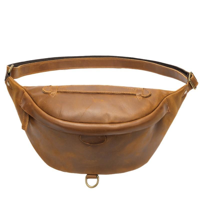 Crazy Horse Leather Retro Men's Waist Bag Outdoor Sports Single Shoulder Crossbody Large Capacity Leisure Multi Functional Chest