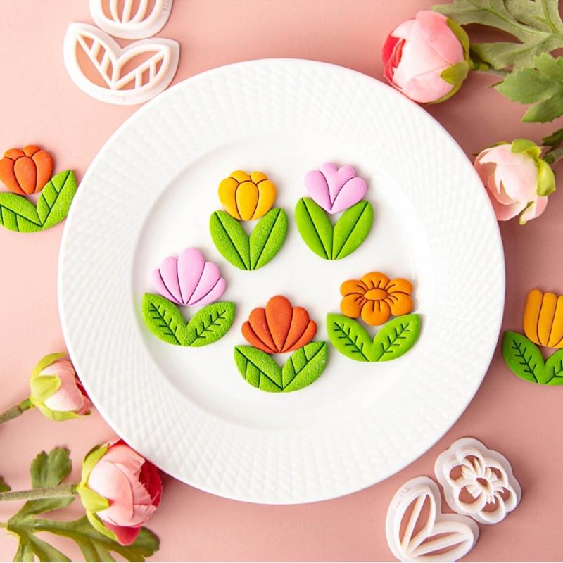 Spring Floral Clay Cutters for Earrings Jewelry Making Flower Clay Earrings Cutters  Plastic Earrings Pendant Mold Tool