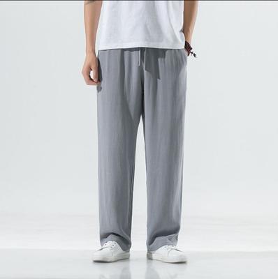 Men's Linen Pants Sweatwear Solid Color Breathable Trousers Cotton Fitness Lightweight Casual Men Beach Pants