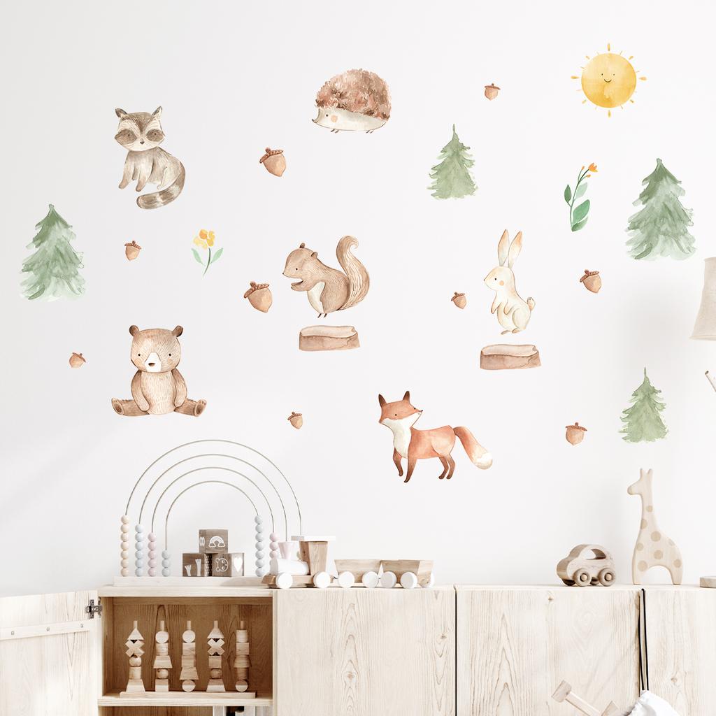 Cartoon Bear Fox Rabbit Cute Animals Wall Sticker Kids Room Decoration For Bedroom Wall Art Home Decore Living Room Wall Decals