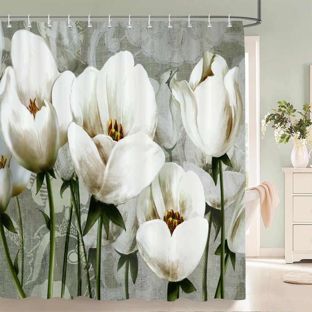 

Retro Flowers Butterfly Printing Frabic Shower Curtains Bathroom Curtain Waterproof Polyester Bath Curtain 180X180 With Hooks W60H190(CM)-1 Pcs