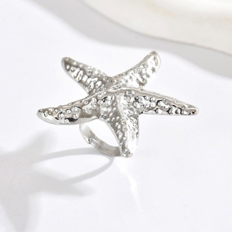 Fashionable Creative Gradient Large Starfish Rings for Women Men Beach Sparking Rhinestone Adjustable Rings Jewelry Accessories