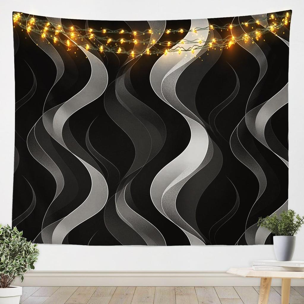 Black White Tapestry Kids Abstract Art Wall Hanging for Boys Girls Teens Stripes Modern Art Wall Blanket Geometric Wall Art Room
