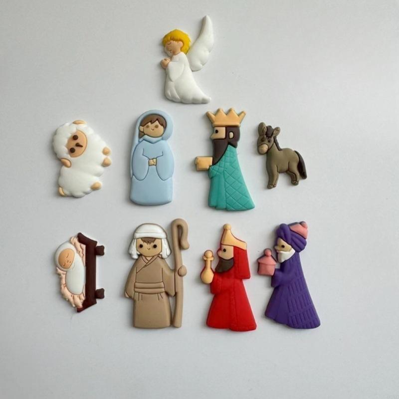62KD 9Pcs Christmas Collection Button Novelty Nativity Scene Flat Back Embellishments Charm for Craft DIY Holiday Projects
