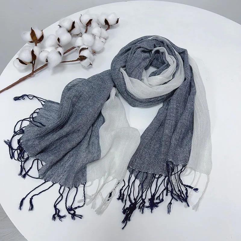 Stripe Linen Flax Tassel Scarf Women Foulard Summer Travel Long Shawl Lady Elegant Hijab 60*200CM