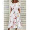 Vestito casual da donna con stampa floreale, manica corta, girocollo, vestibilità larga, leggero, stile boho, taglie forti