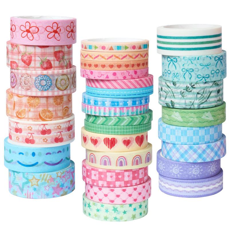 30 Rolls Kawaii Rainbow Washi Tape Set Pastel Color Cute Decorative Masking Tape Thin Adhesive Paper Tape for Diary Album
