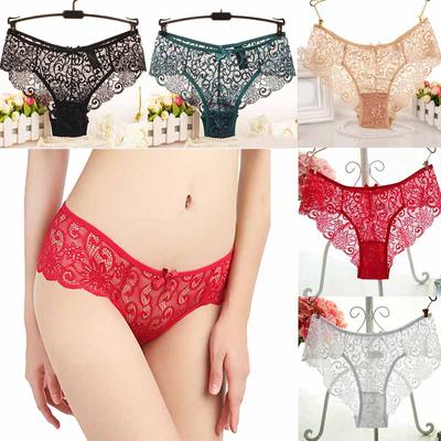 Women Fashion Brife Triangle P Lace Mid Waist Underwear Soft Sexy Transparent