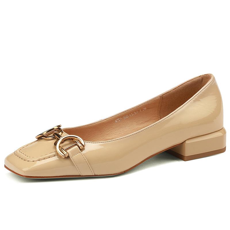 Fashion Ladies Shoes Retro Square Toe Leather Loafers for Women 2024 New Spring Fashion Elegant Metal Buckle Female Pumps Zapatos Mujer