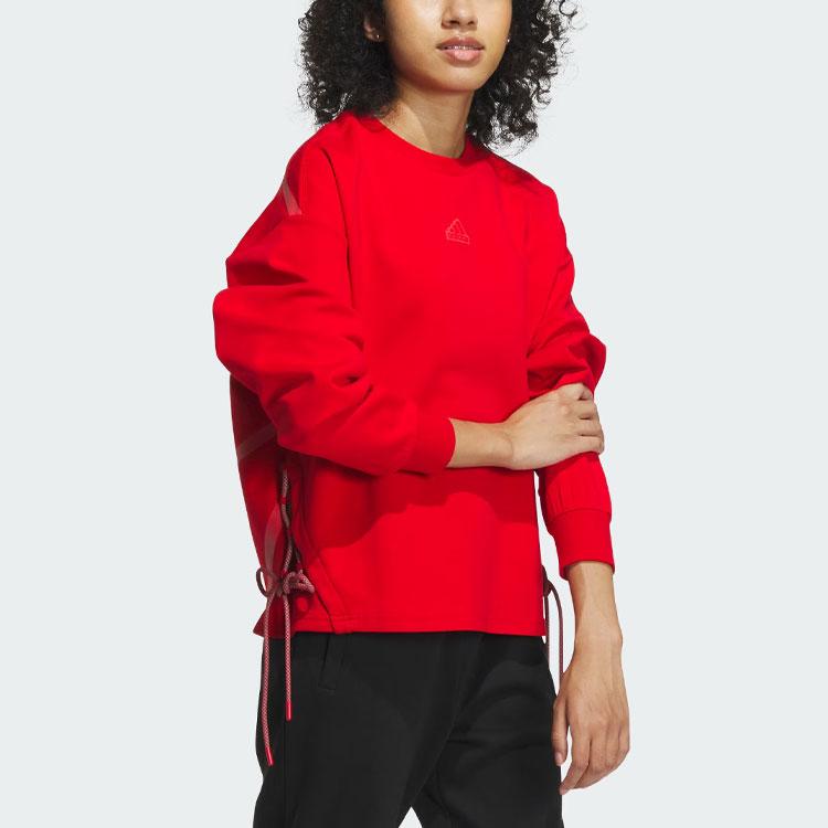 Adidas Future Style Crew Sweatshirt Reflective Stripes Sports Casual Pullover Round Neck Women Sweatshirt Light-Crimson IM8955