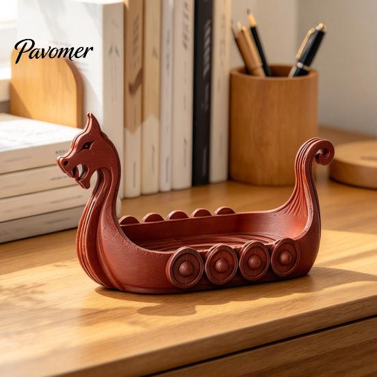 Dragon Boat Ornaments 3D Printed Figurine, Nordic Style Viking Ship Ornament, Creative Small Accessory Organizer Desktop Storage Tray, Decorative