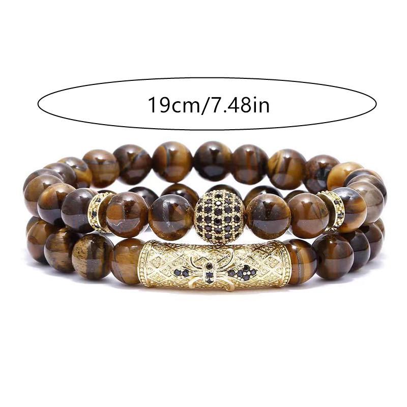 10mm Red Tiger Eye & Matte Agate Bracelet Set with Rhinestone Pave Ball