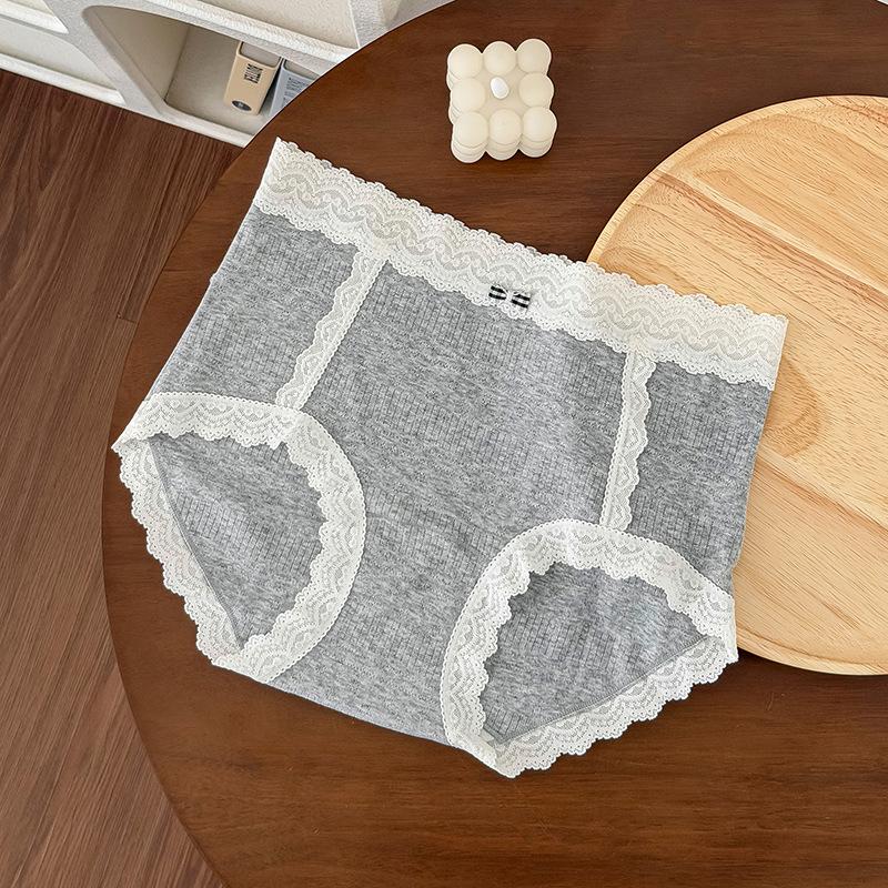 

Women s Summer Color Cotton Jacquard Lace Edge Stitching 10A Antibacterial Bottom Crotch Briefs L темно-серого