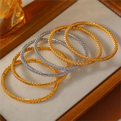 Beaded Pattern Stainless Steel Bracelet Bangles For Women Gold Plated Waterproof Women's Bracelets Cuff Bangle Couples Zircon