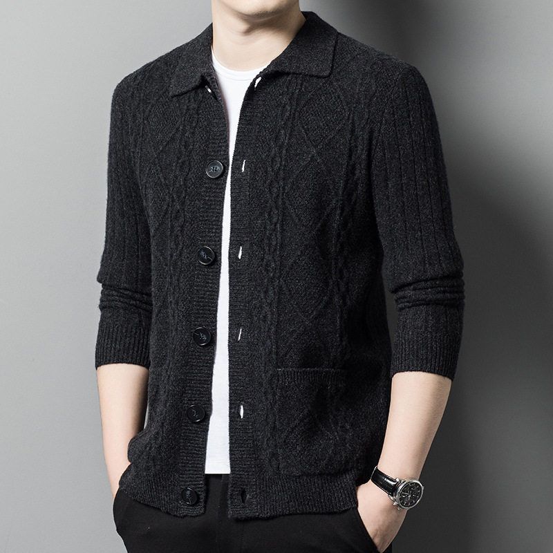 New Autumn and Winter Men's Pure Wool Knitwear, Loose Casual Versatile Fashionable Lapel Cardigan Men's Jacket