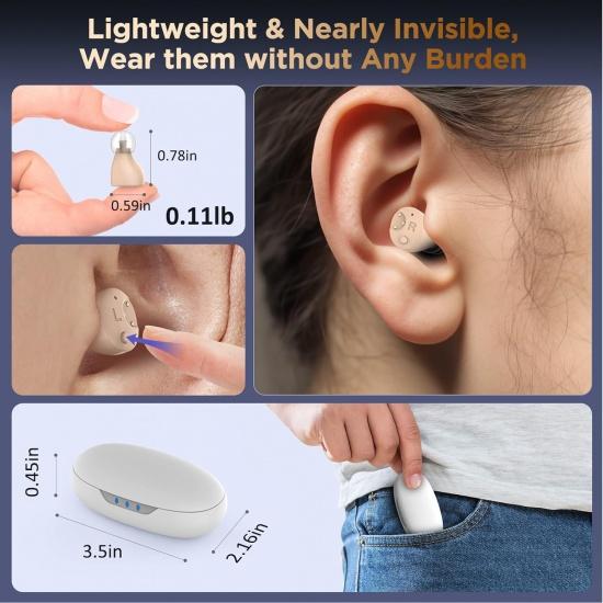 Hörgeräte für Senioren, wiederaufladbar, mit Geräuschunterdrückung – nahezu unsichtbares digitales Hörgerät für Erwachsene – leichter bis mittelschwerer Hörverlust
