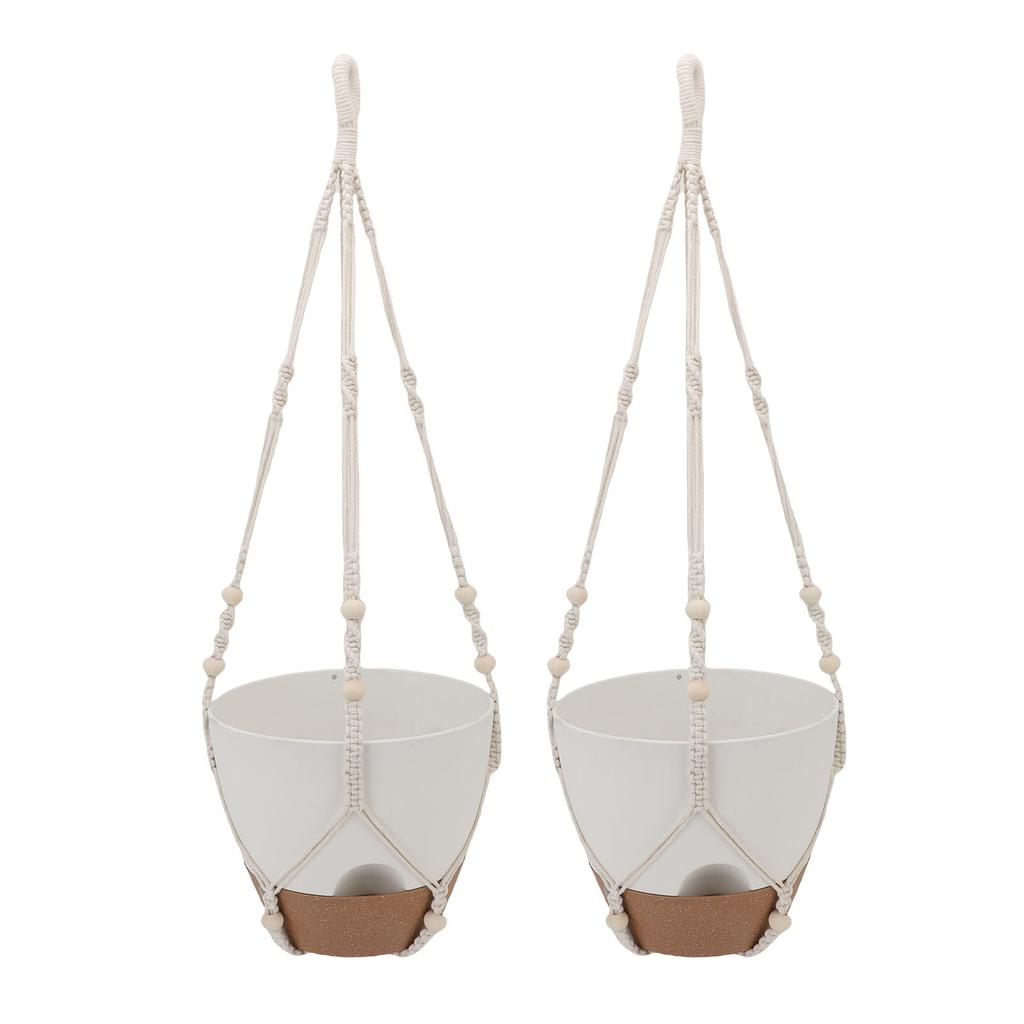 2 Pack 10 Inch Self Watering Hanging Planter Plastic Wood Hanging Flower Pot Basket with Drainage