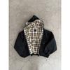Unisex Oversized Hooded Zip-Up Sweatshirt Vintage Yellow Plaid Reversible Streetwear Jacket Fall Winter