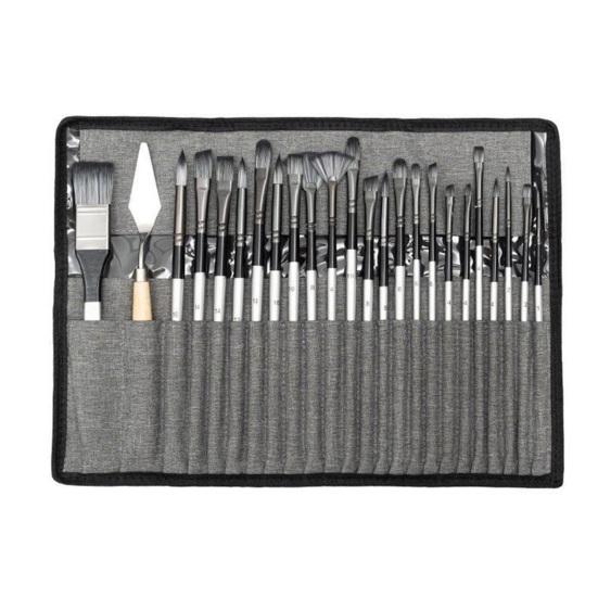 Paint Brush Set Watercolor Acrylic Art Nylon Brushes with Storage Bag Paintbrush Set with Flat Fan Round Bristles for Oil Painting Artists Beginners