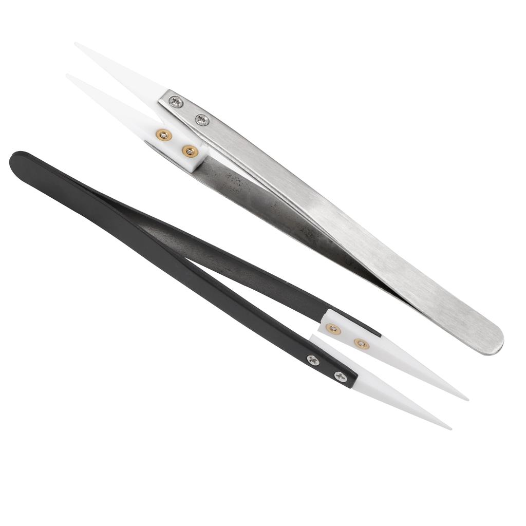 DIYWORK Precision High Temperature Resistant Stainless Steel Handle Anti-static Anti-oxidation Ceramic Tips Tweezers Straight Aimed Tweezers