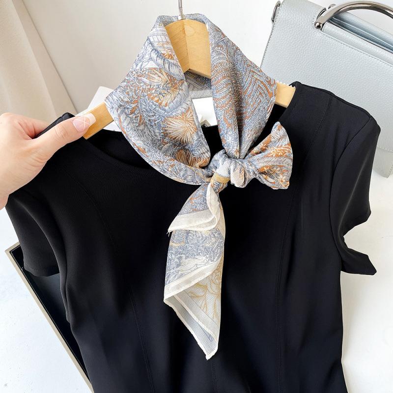 Korean Decorative Scarf Scarf Summer Scarf Square Scarf High-end Thin Style Xiliya Printed Square Scarf Tied Hair Strap