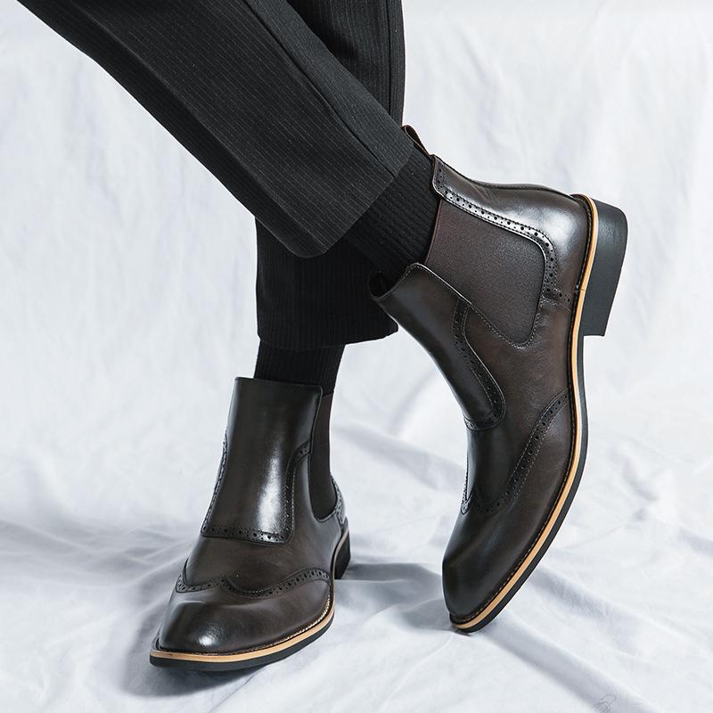 Martin boots autumn and winter high-top leather shoes British Chelsea boots short boots medium-top business casual leather boots