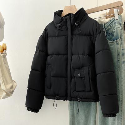 Women's Winter Short Thickened Simple Bread Clothes Standing Collar Solid Color Warm Jacket