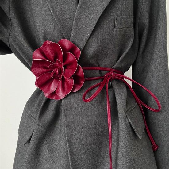 Boho Flower Waist Belt for Women Girls Floral Faux Leather Rope Waist Band Wedding Dress Thin Waistband