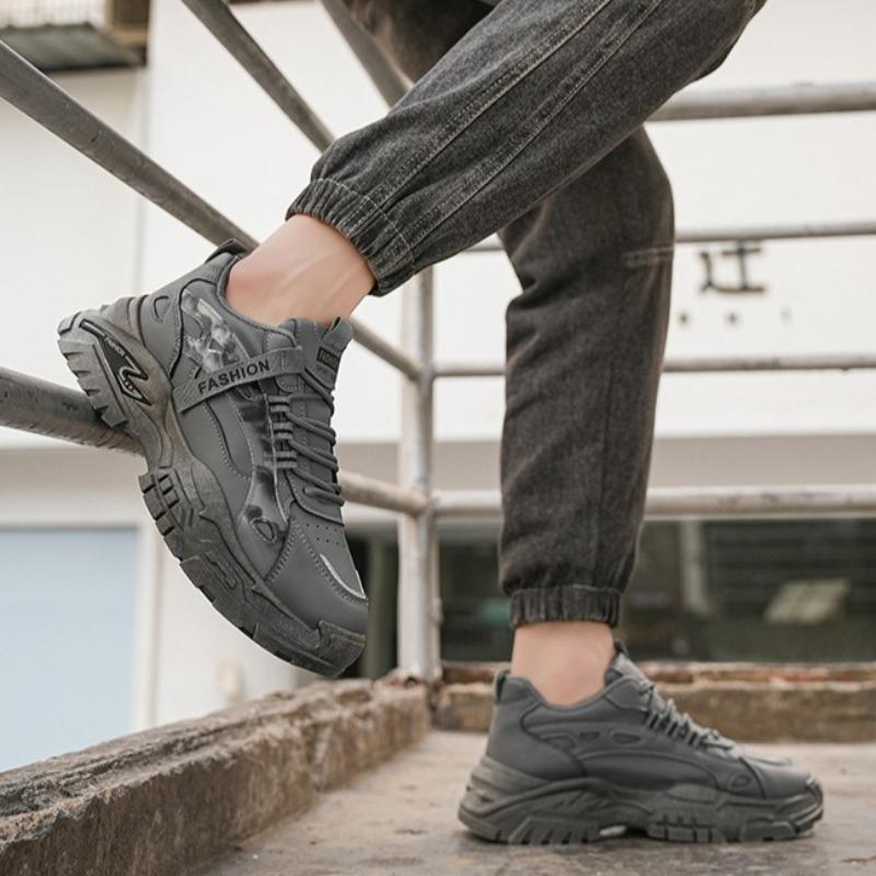 Men Leather Chunky Dad Sneakers, Breathable Fashion Student Work Casual Athletic Shoes
