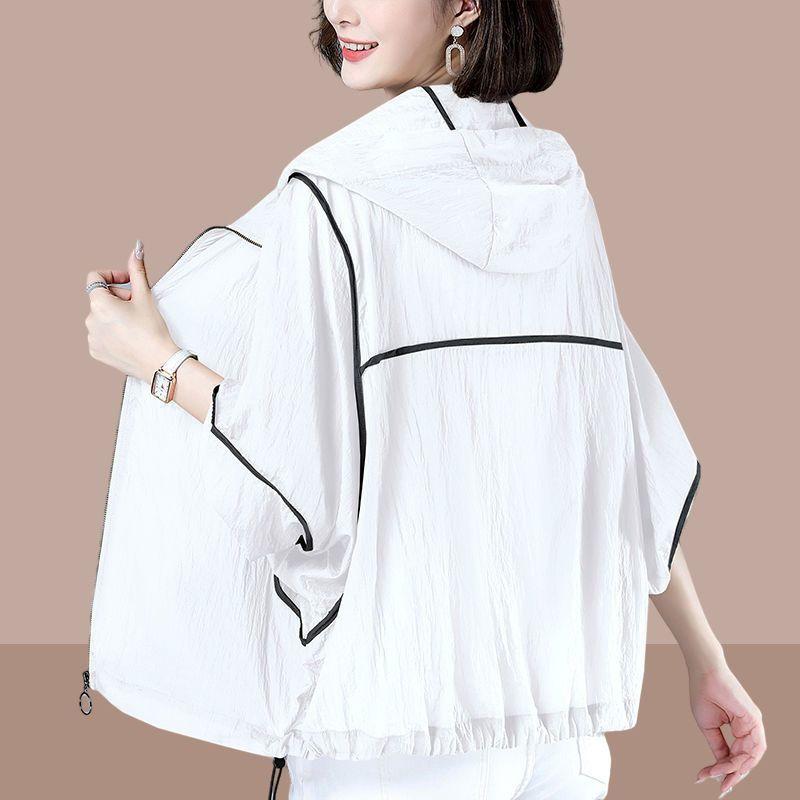 Sommer Dünne Kapuzen-Sonnenschutzkleidung Damenbekleidung Locker Langärmelig Atmungsaktiv Große Größe Oberteile Sonnenschutzkleidung