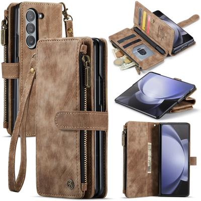 Zakelijke retro portemonnee lederen flip case voor Samsung Galaxy Z Fold5 Fold 4 Z Fold 3 portemonnee rits polsband