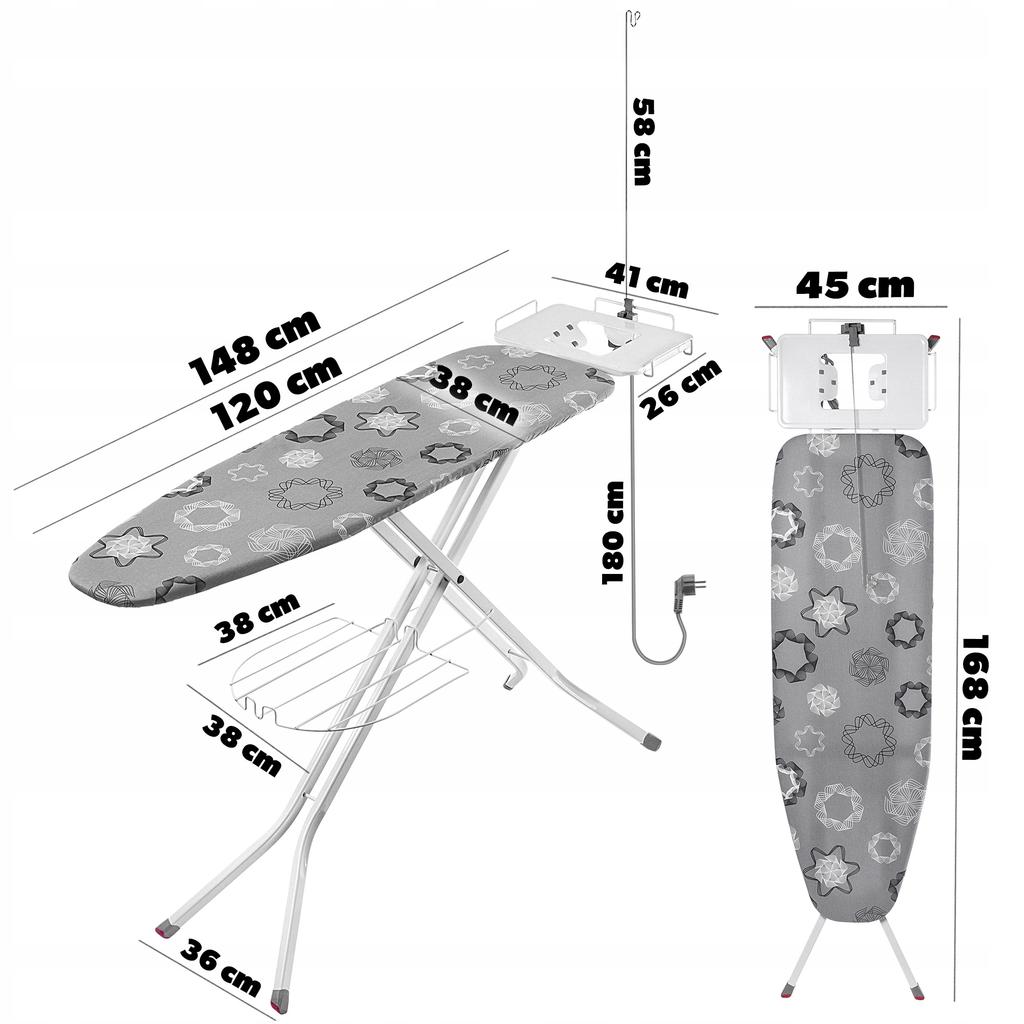 KADAX Deska Do Prasowania 120x38cm szeroki Blat Składana Uchwyt Na Żelazko