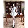 Summer college style sweet bow doll collar white dress women's waist pleated a word short skirt princess dress