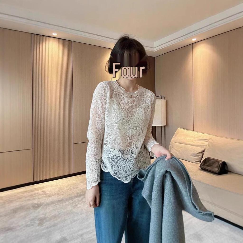 Women's High-End French Lace Cardigan - Hollow-Out Long Sleeve, Spring 2025 Trend, Versatile Layering Top