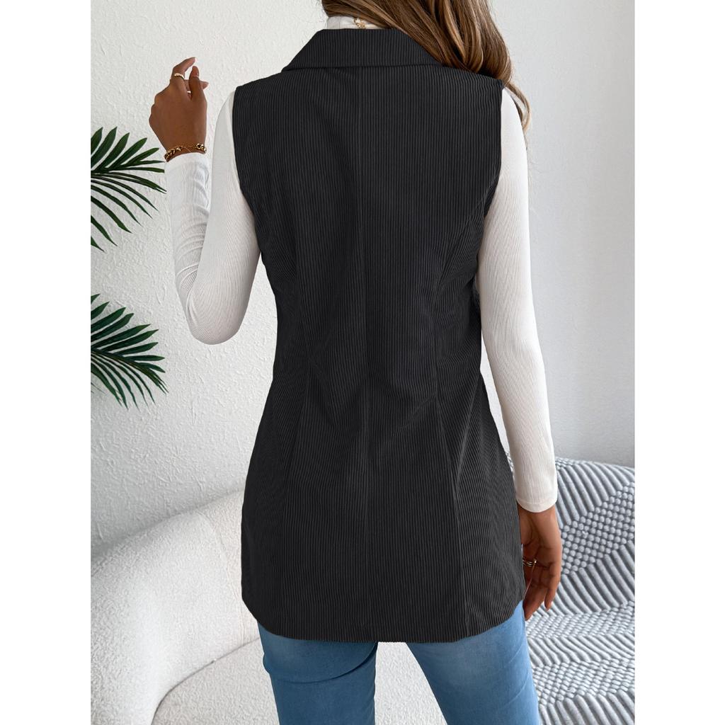 QICED Autumn and Winter Casual Single-breasted Suit Collar Corduroy Vest Jacket for Women