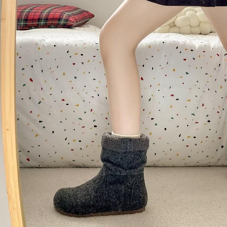 Теплые ретро велюровые снегоступы женские зимние уродливые милые мягкая подошва Birkenstock короткие ботинки короткие ботинки Мартин хлопковые ботинки 39 темно-серого 3880₽