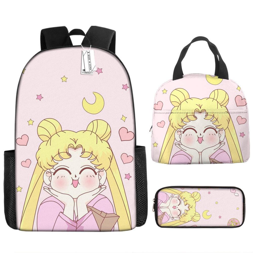 

Sailor Moon School Bag Student Portable Lunch Bag Bento Bag Insulation Bag Children S Meal Bag Cartoon Pencil Case Three-piece set