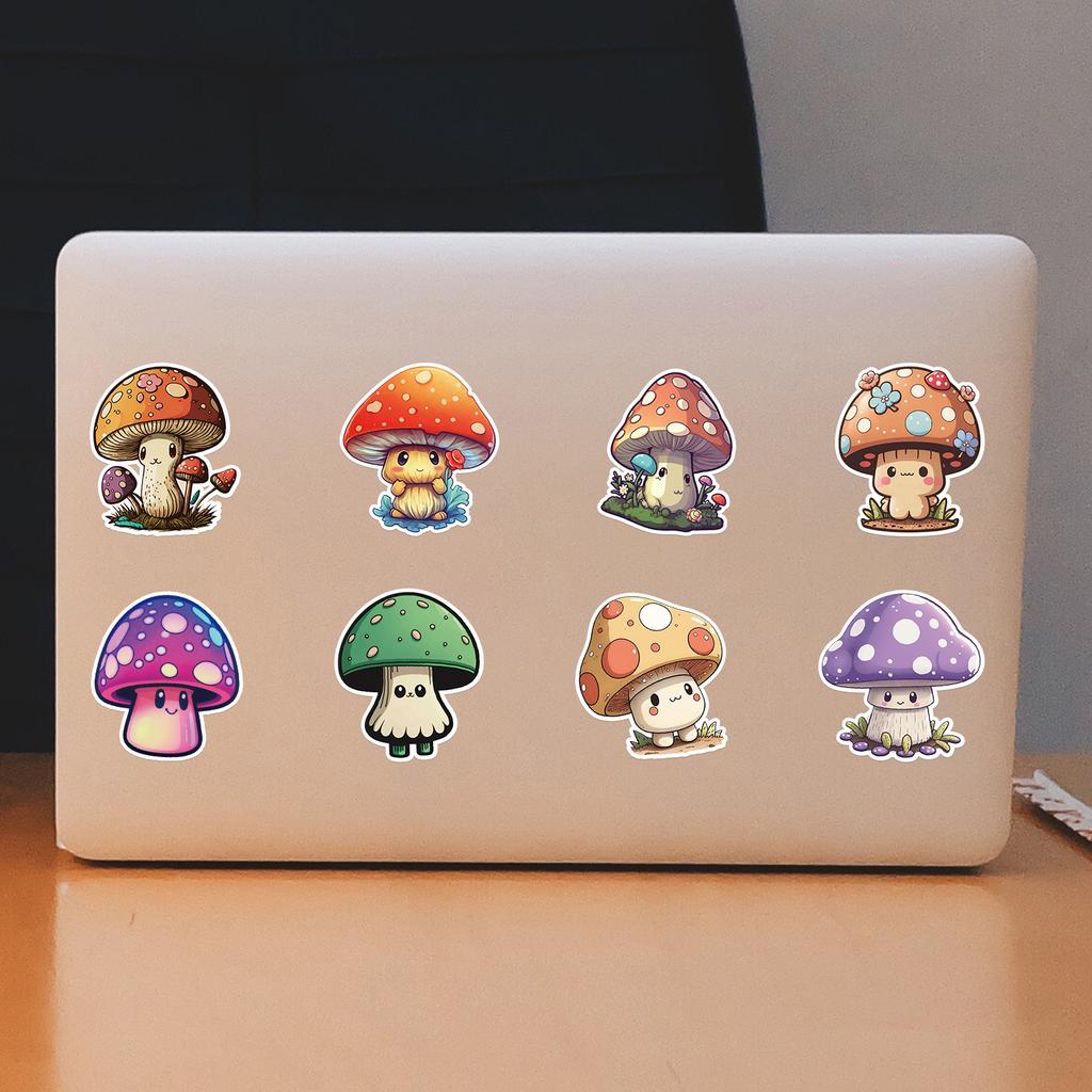 50 Cute INS Mushroom Graffiti Stickers Computer Mobile Phone Water Cup Decoration Stickers Waterproof Creative Children's Stickers